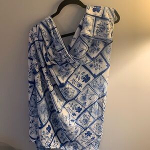 Blue and White Floral Scarf